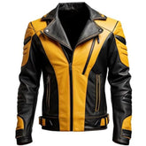 Motorrad-Lederjacke für Herren im Used-Look, gelb und schwarz